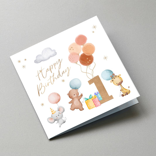 1st Balloons Birthday Card - Angled Card View