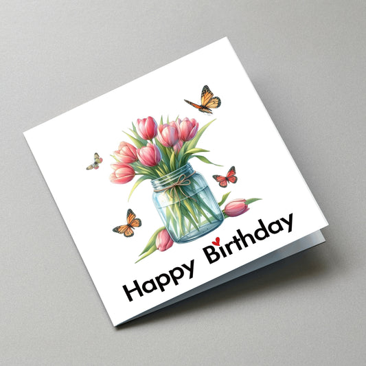 Flower Birthday Card - Angled Card View