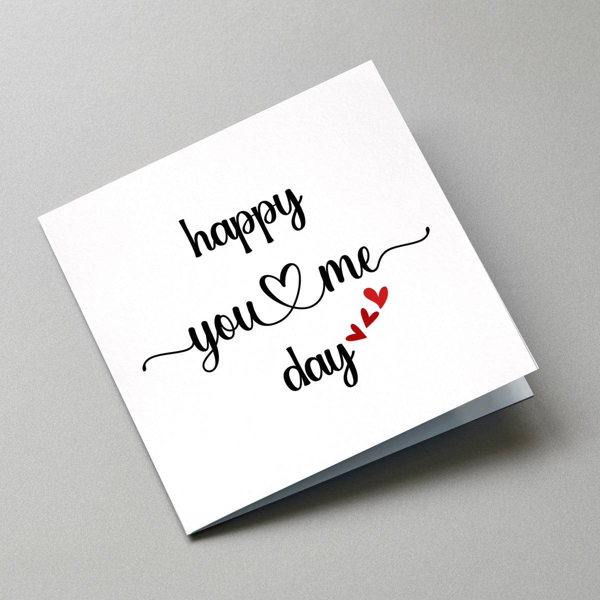 Happy You and Me Day Card, Anniversary Card with Gift Tags - Angled Card View