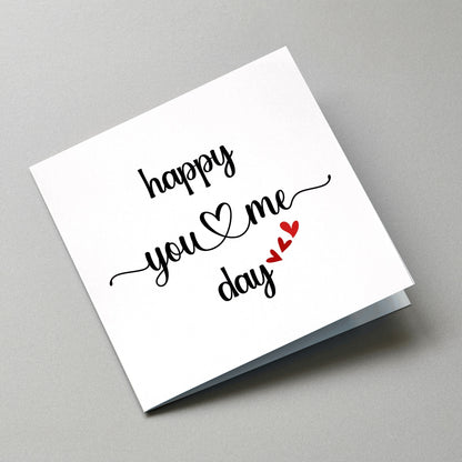 Happy You and Me Day Card, Anniversary Card with Gift Tags - Angled Card View