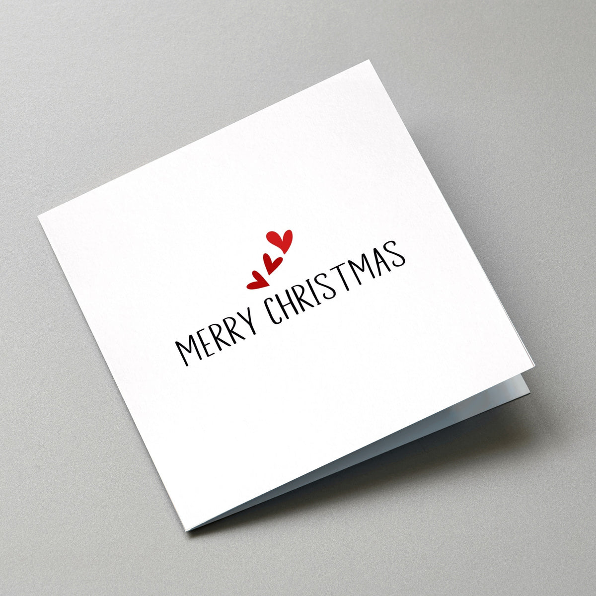Romantic Merry Christmas Card, Grey Envelope and Gift Tags - Angled Card View