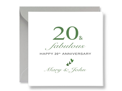 Personalized 20th Happy Anniversary Card, Custom Names, 20th Wedding Anniversary Card, 20 Years of Marriage, Handmade Card, 20 and fabulous