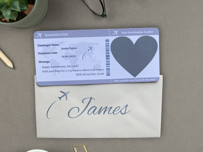Personalised Scratch Off Boarding Pass Ticket, Scratch Reveal Holiday Gift