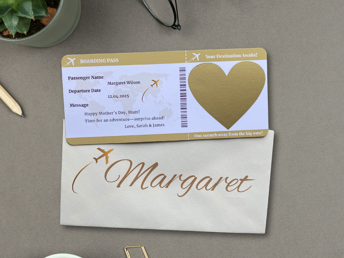 Personalised Scratch Off Boarding Pass Ticket, Scratch Reveal Holiday Gift