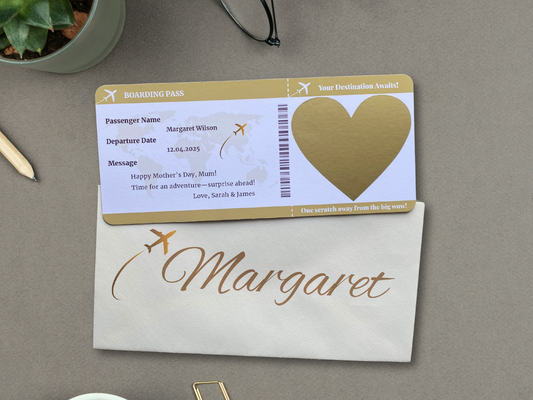 Personalised Scratch Off Boarding Pass Ticket, Scratch Reveal Holiday Gift