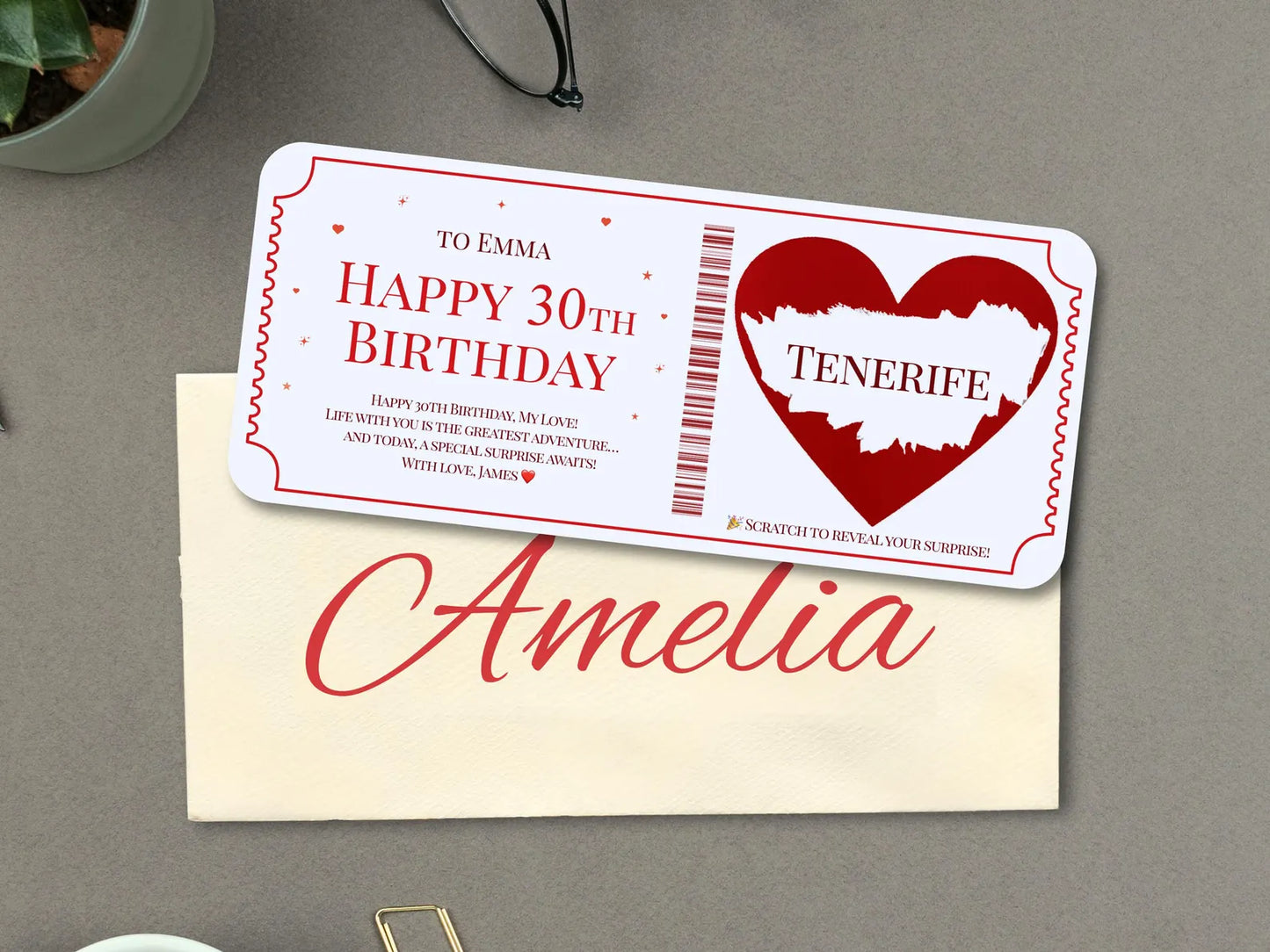 Personalised Scratch Off Surprise Ticket Card