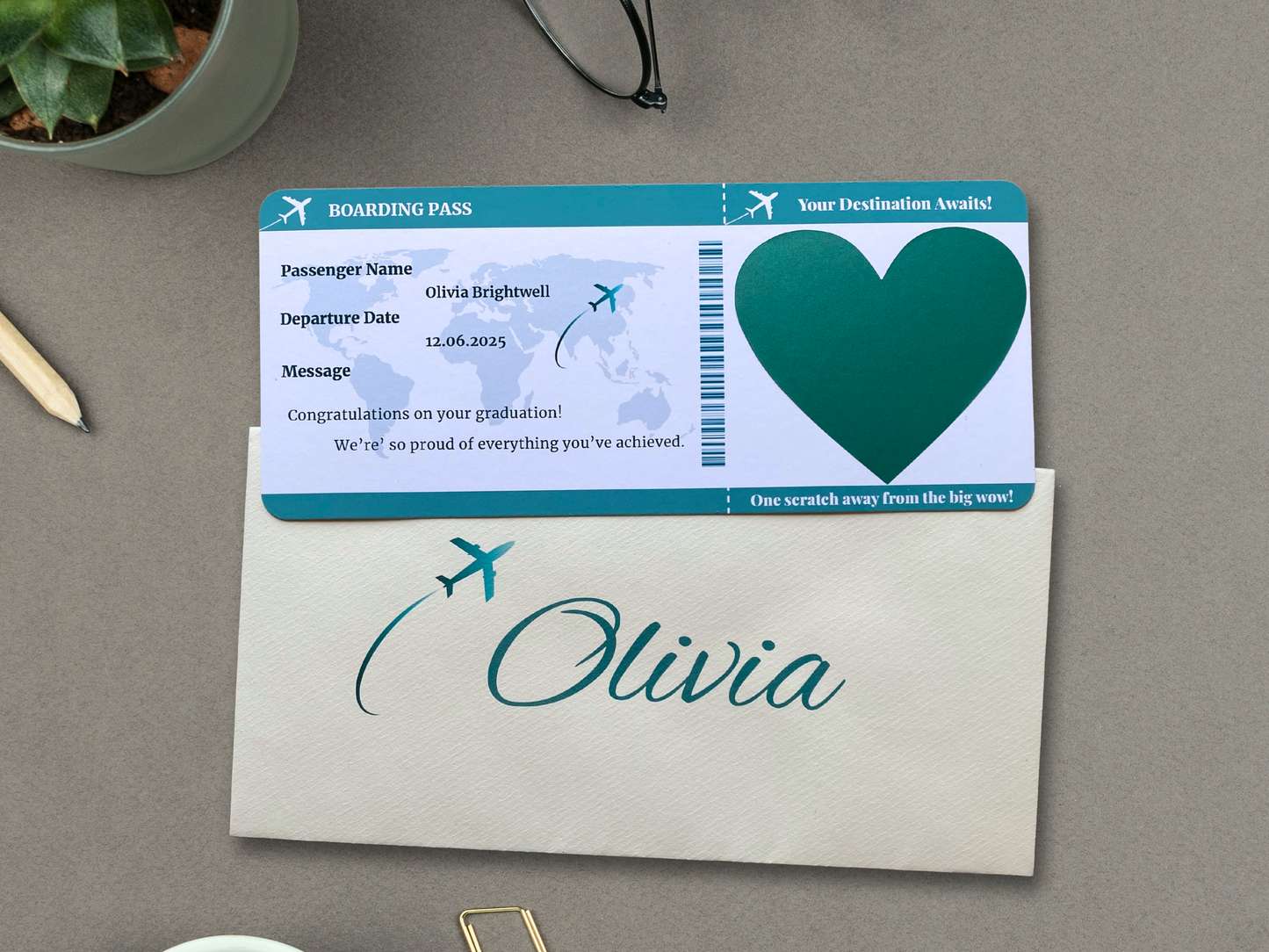 Personalised Scratch Off Boarding Pass Ticket, Scratch Reveal Holiday Gift
