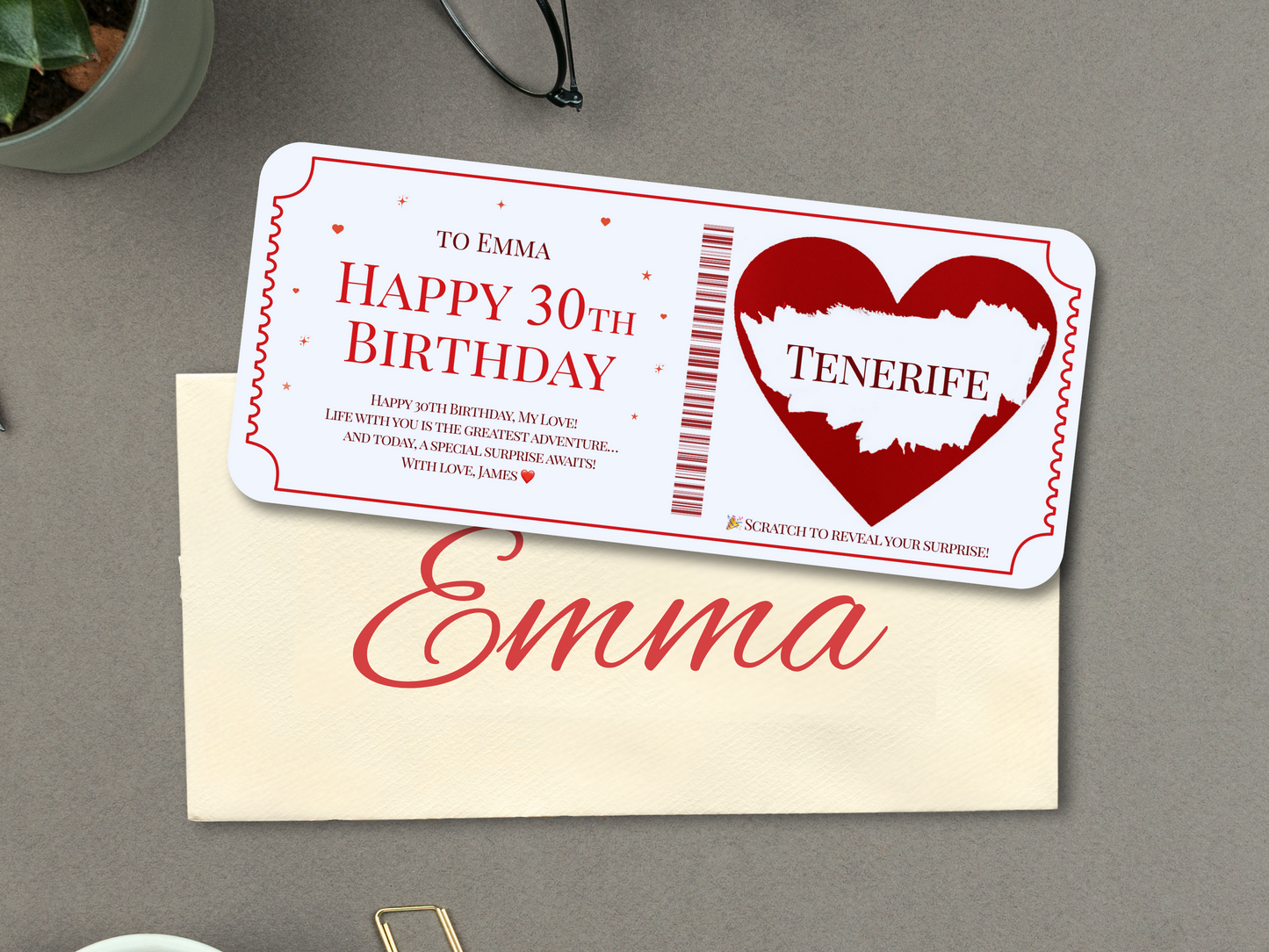 Personalised Scratch Off Surprise Ticket Card