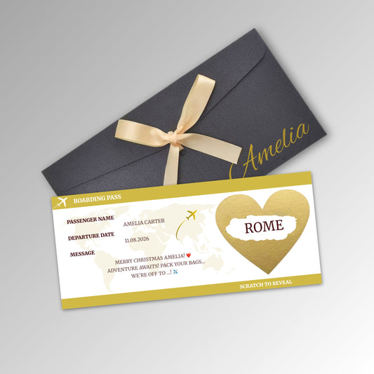 Personalised Boarding Pass Card - Premium Black Envelope with GOLD Card (With Name)