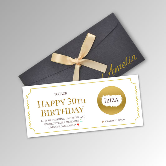Personalised Birthday or Christmas Scratch Reveal Card - Premium Black Envelope with GOLD Card (With Name)