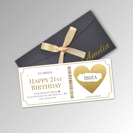 Personalised Scratch Off Surprise Ticket Card - Premium Black Envelope with GOLD Card (With Name)