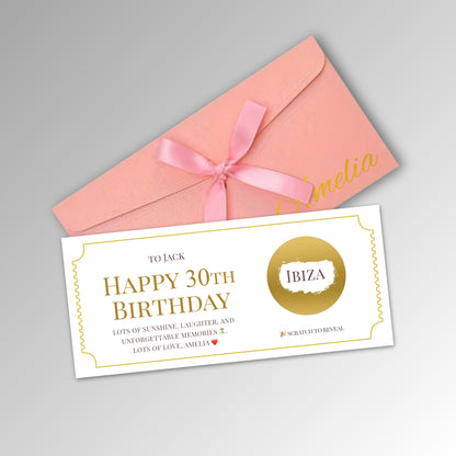 Personalised Birthday or Christmas Scratch Reveal Card - Premium Pink Envelope with GOLD Card (With Name)