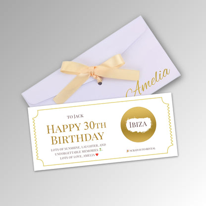 Personalised Birthday or Christmas Scratch Reveal Card - Premium White Envelope with GOLD Card (With Name)