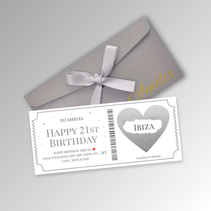 Personalised Scratch Off Surprise Ticket Card - Premium Silver Envelope with SILVER Card (With Name)