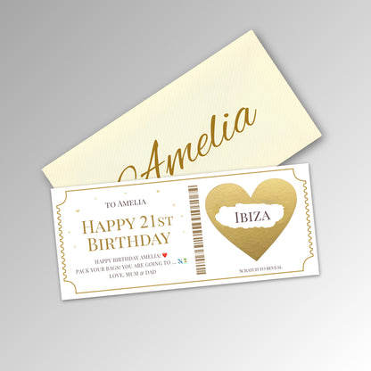 Personalised Scratch Off Surprise Ticket Card - Classic Ivory Envelope with GOLD Card (With Name)