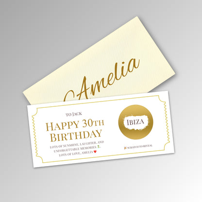 Personalised Birthday or Christmas Scratch Reveal Card - Classic Ivory Envelope with GOLD Card (With Name)
