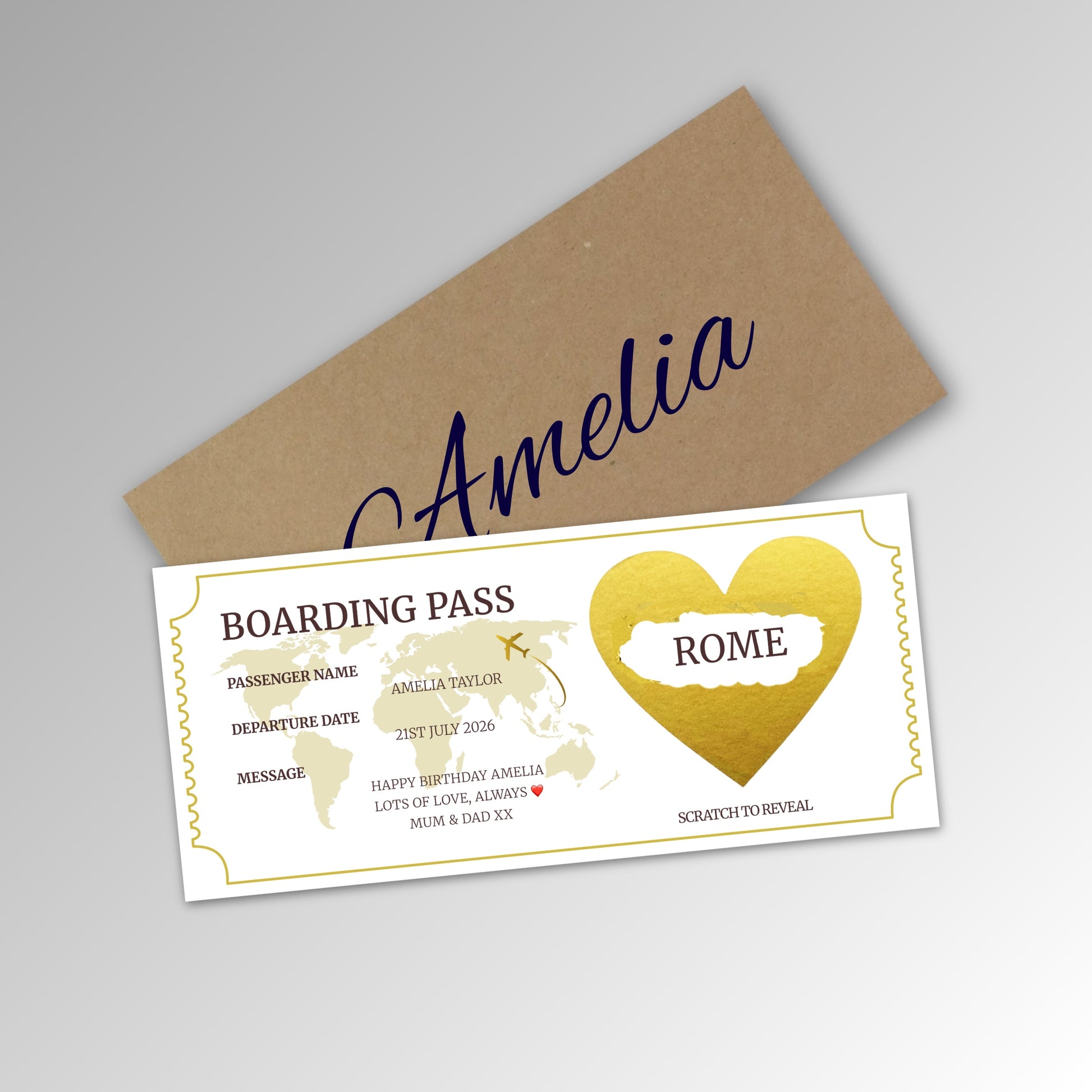 Personalised Boarding Pass - Classic Kraft Envelope (With Name)