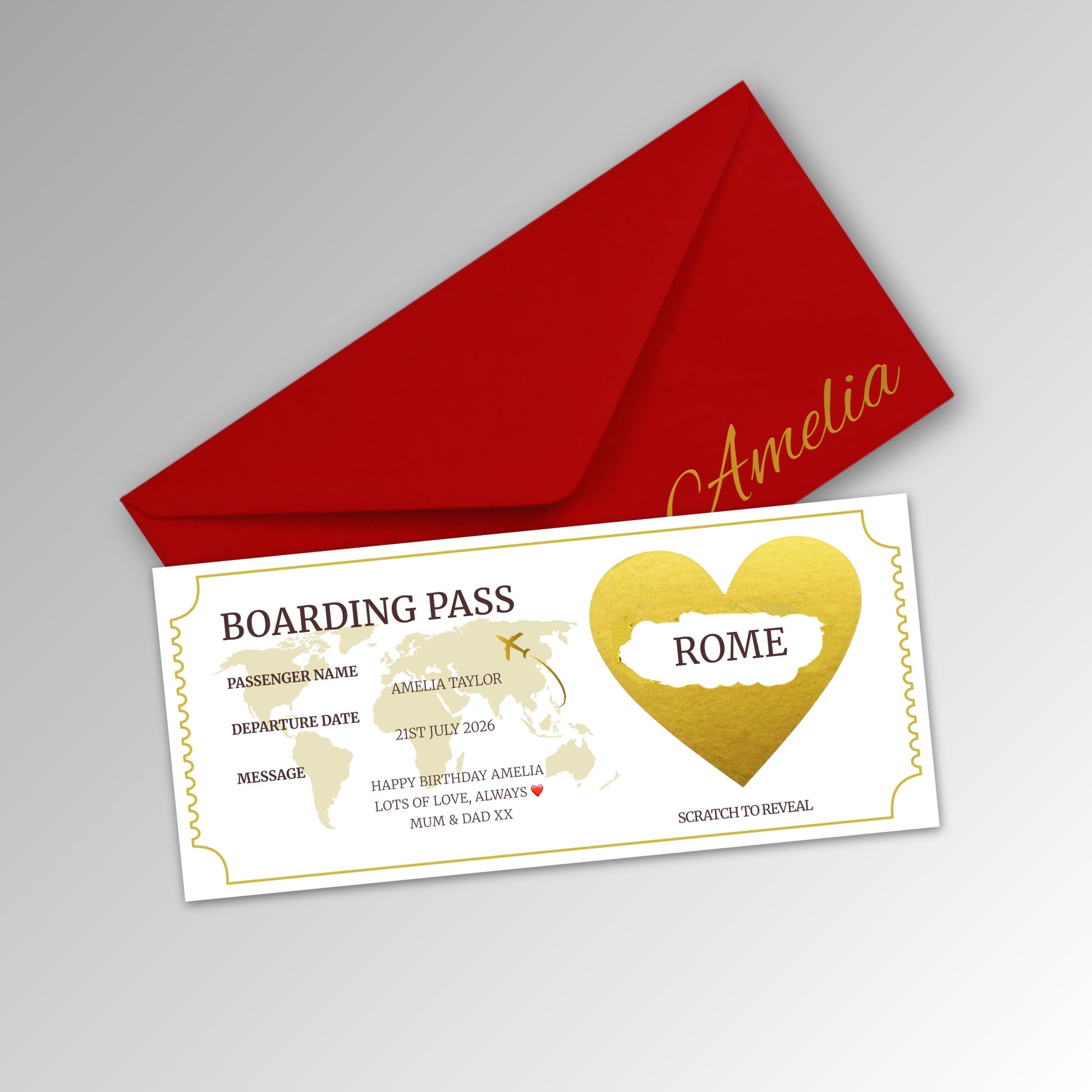 Personalised Boarding Pass - Classic Red Envelope (With Name)