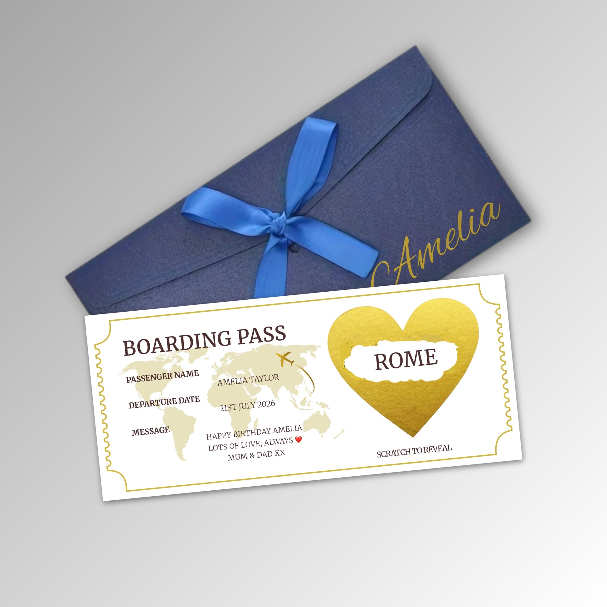 Personalised Boarding Pass - Premium Blue Envelope (With Name)