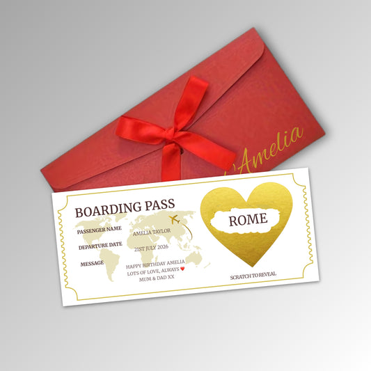 Personalised Boarding Pass - Premium Red Envelope (With Name)