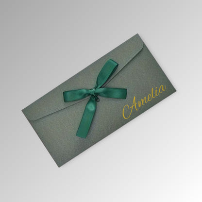 Custom Name Envelope, Christmas Cash, Premium Envelope for Invitation, Luxury Wedding Envelopes, Cash Envelopes, Birthday Cash - Premium Green Envelope with Name