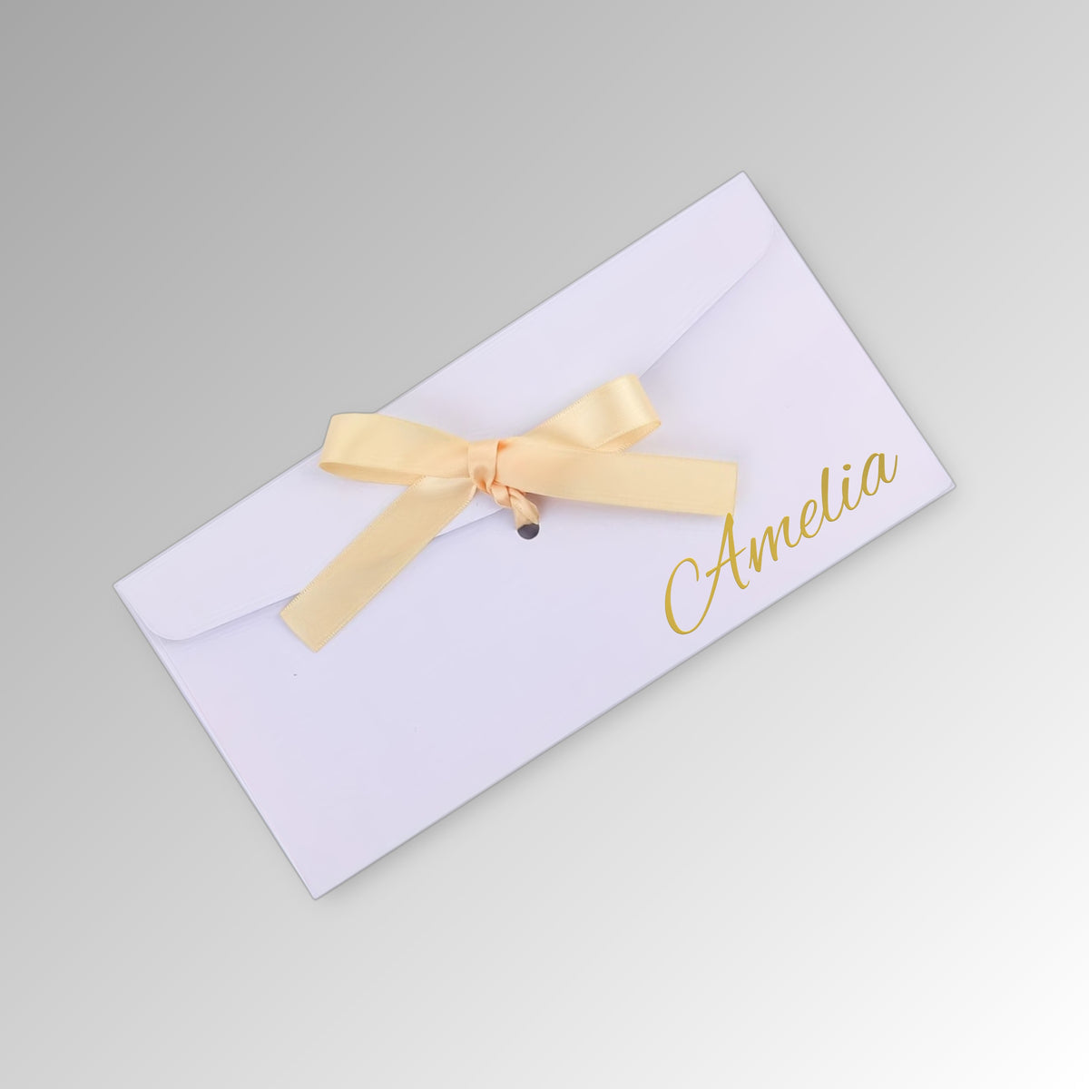 Personalised Money Envelope, Custom Name Cash Envelope, Wedding Cash Gift Envelope, Christmas Money Holder, Ribbon Envelope, Honeymoon Fund - Premium White Envelope with Name