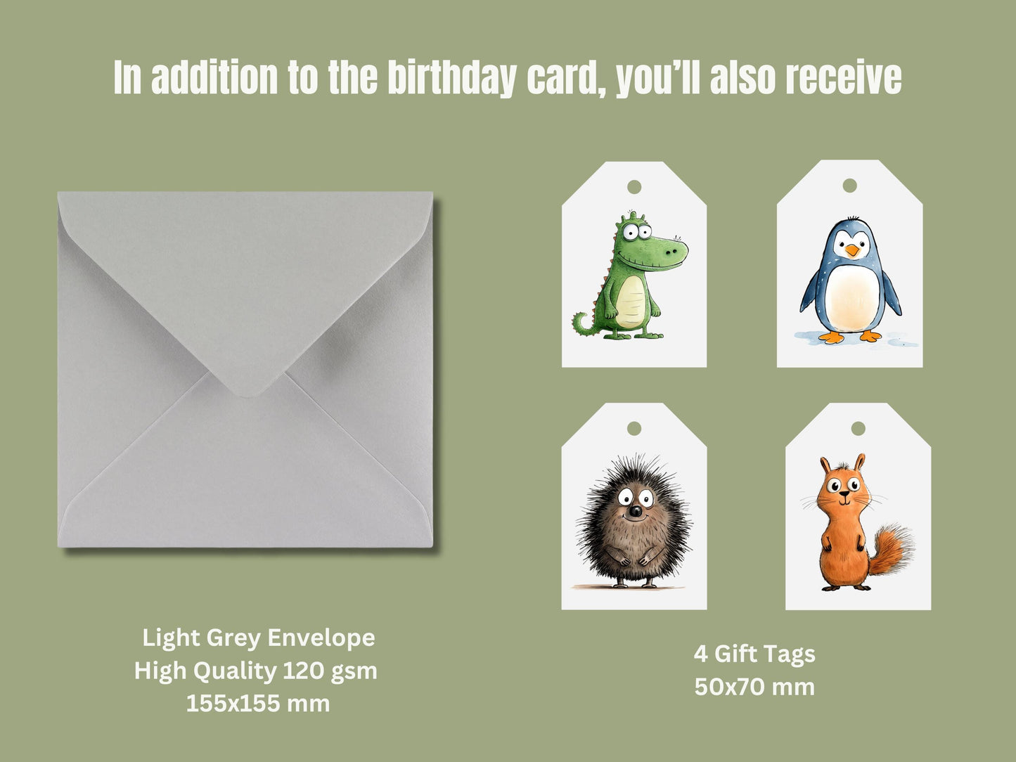Second Birthday Card, Watercolor Animals, Gold Text