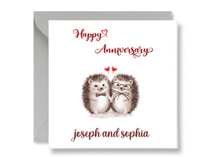Personalized Hedgehog  Happy Anniversary Card