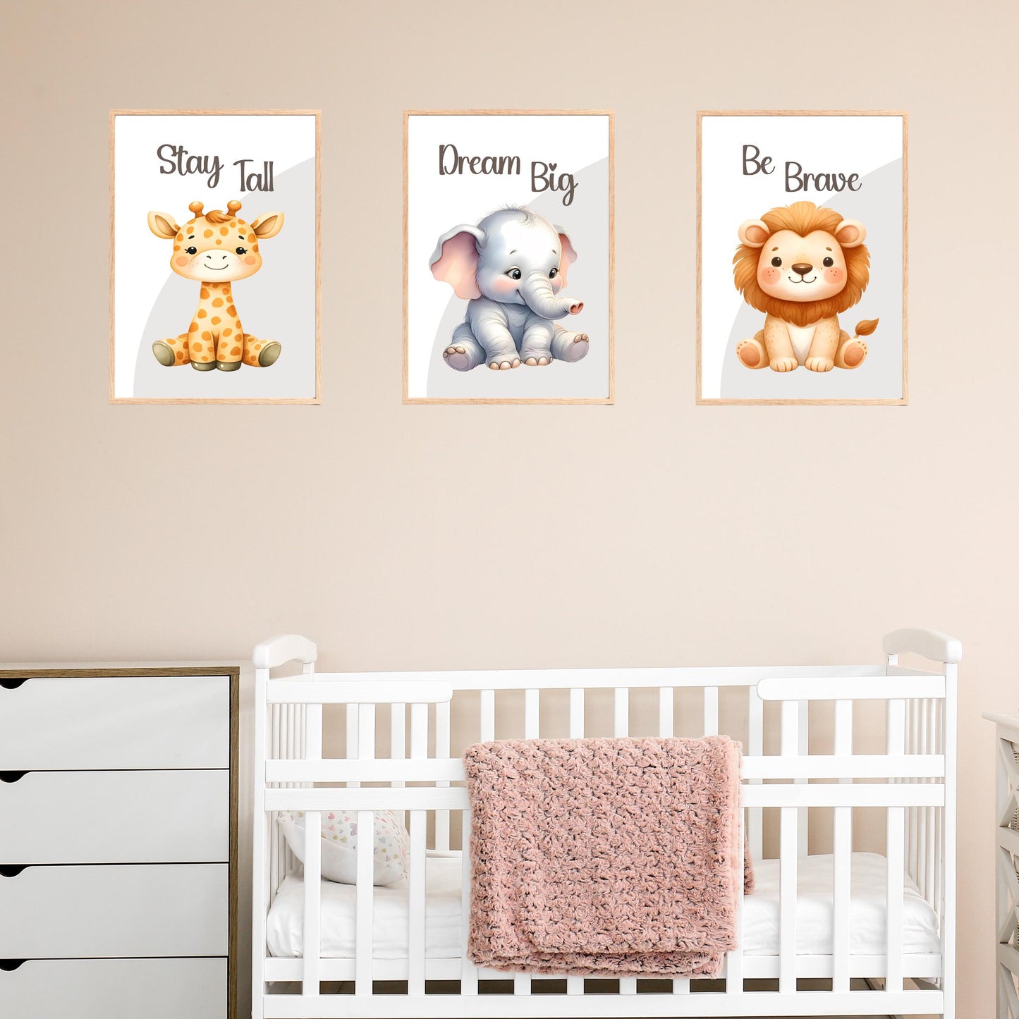 Nursery Animal Prints, Inspirational Baby Room Decor, Set of 3