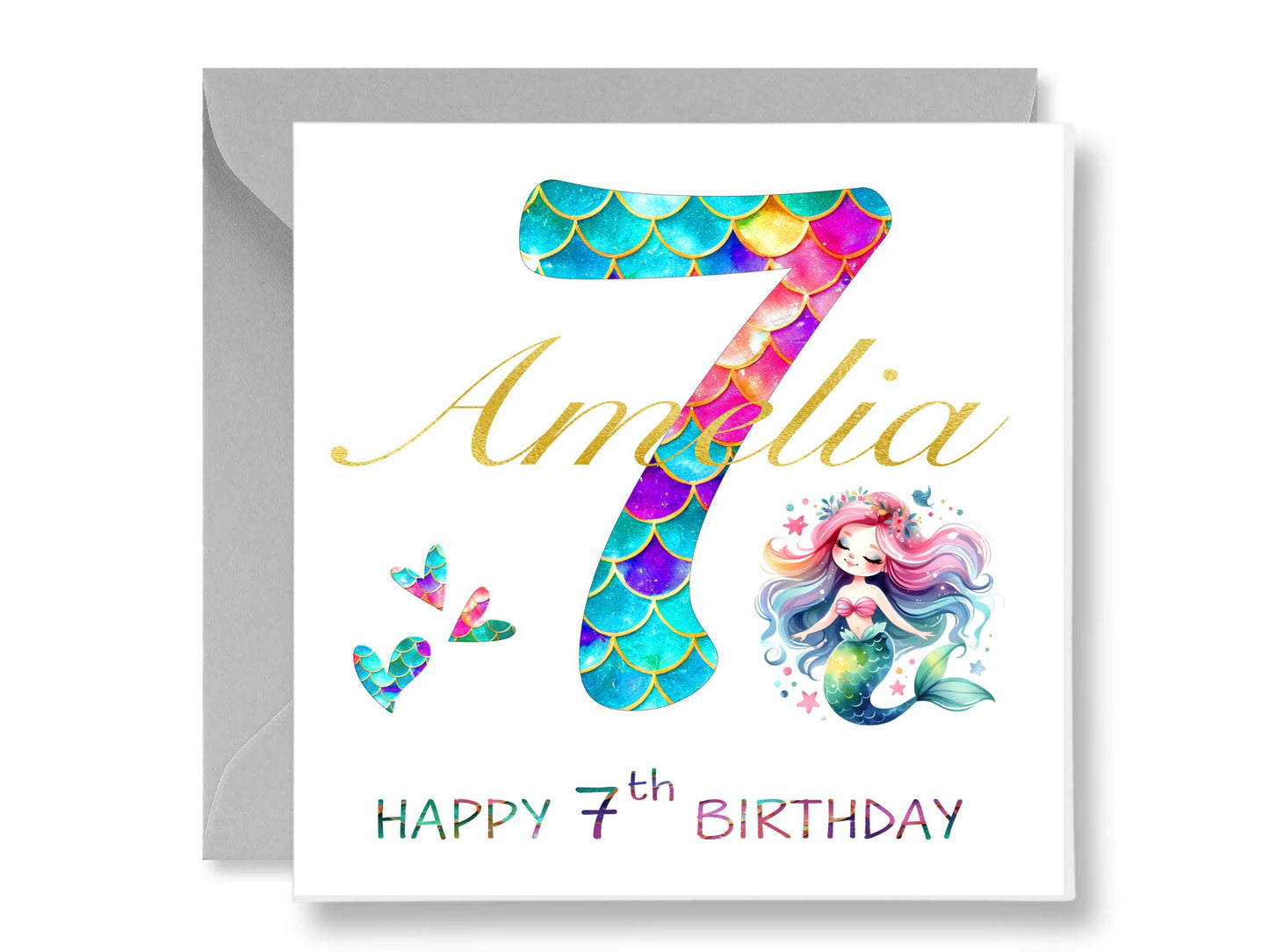Personalized Mermaid 7th Birthday Card