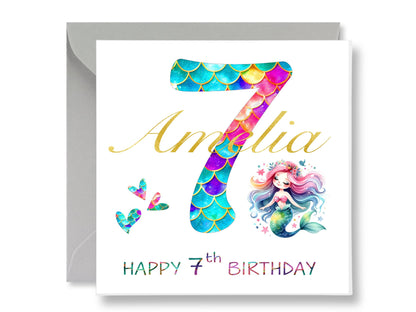 Personalized Mermaid 7th Birthday Card