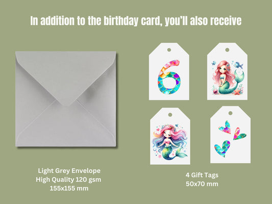 Personalized Mermaid 6th Birthday Card