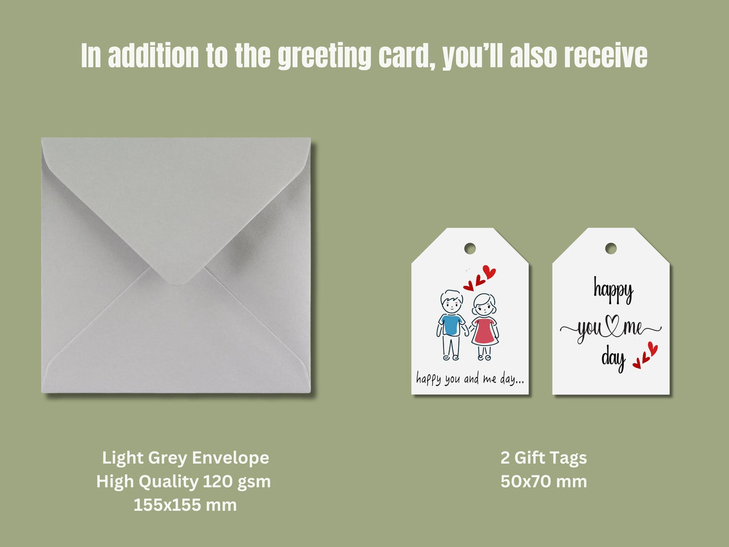 Happy You and Me Day Card, Anniversary Gift Tags & Grey Envelope
