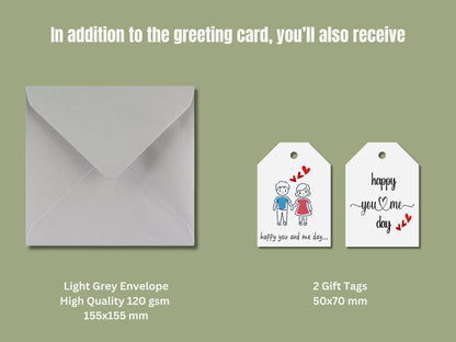 Happy You and Me Day Card, Anniversary Gift Tags & Grey Envelope