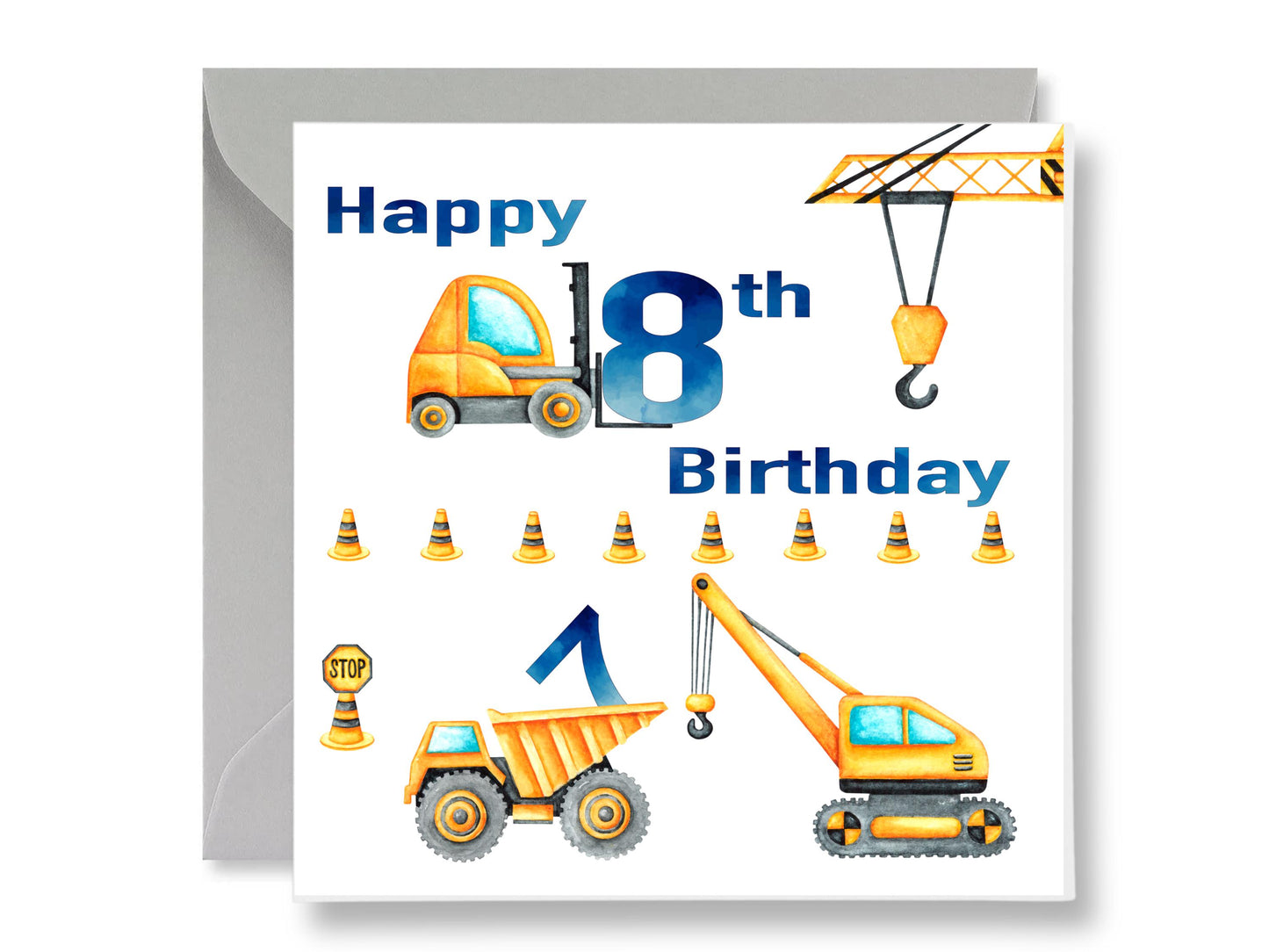 Construction 8th Birthday Card, Gift Tags & Envelope