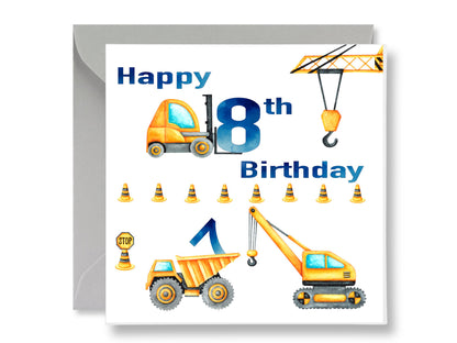 Construction 8th Birthday Card, Gift Tags & Envelope