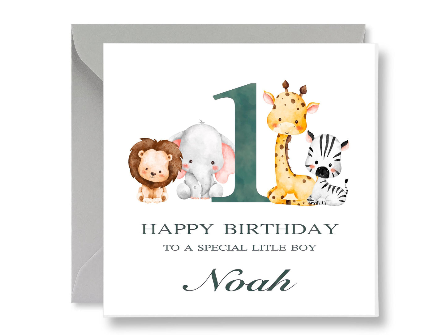 Safari Animals 1st Birthday Card, Baby Boy with Gift Tags