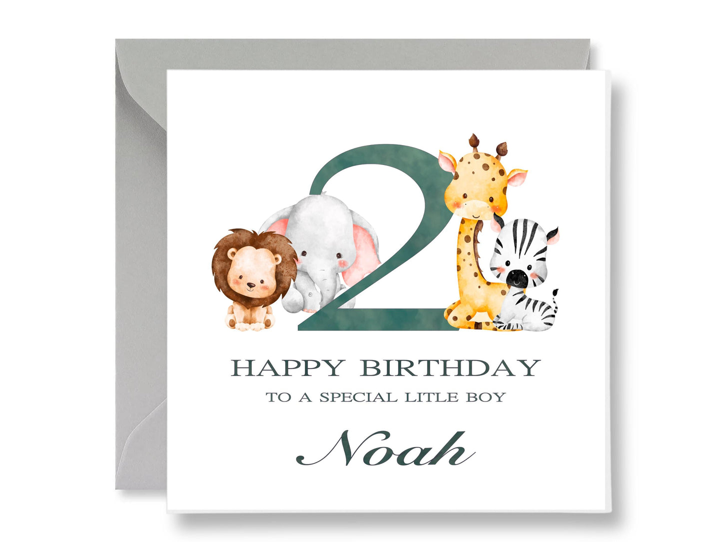 Safari Animals 2nd Birthday Card, Baby Boy, Gift Tags