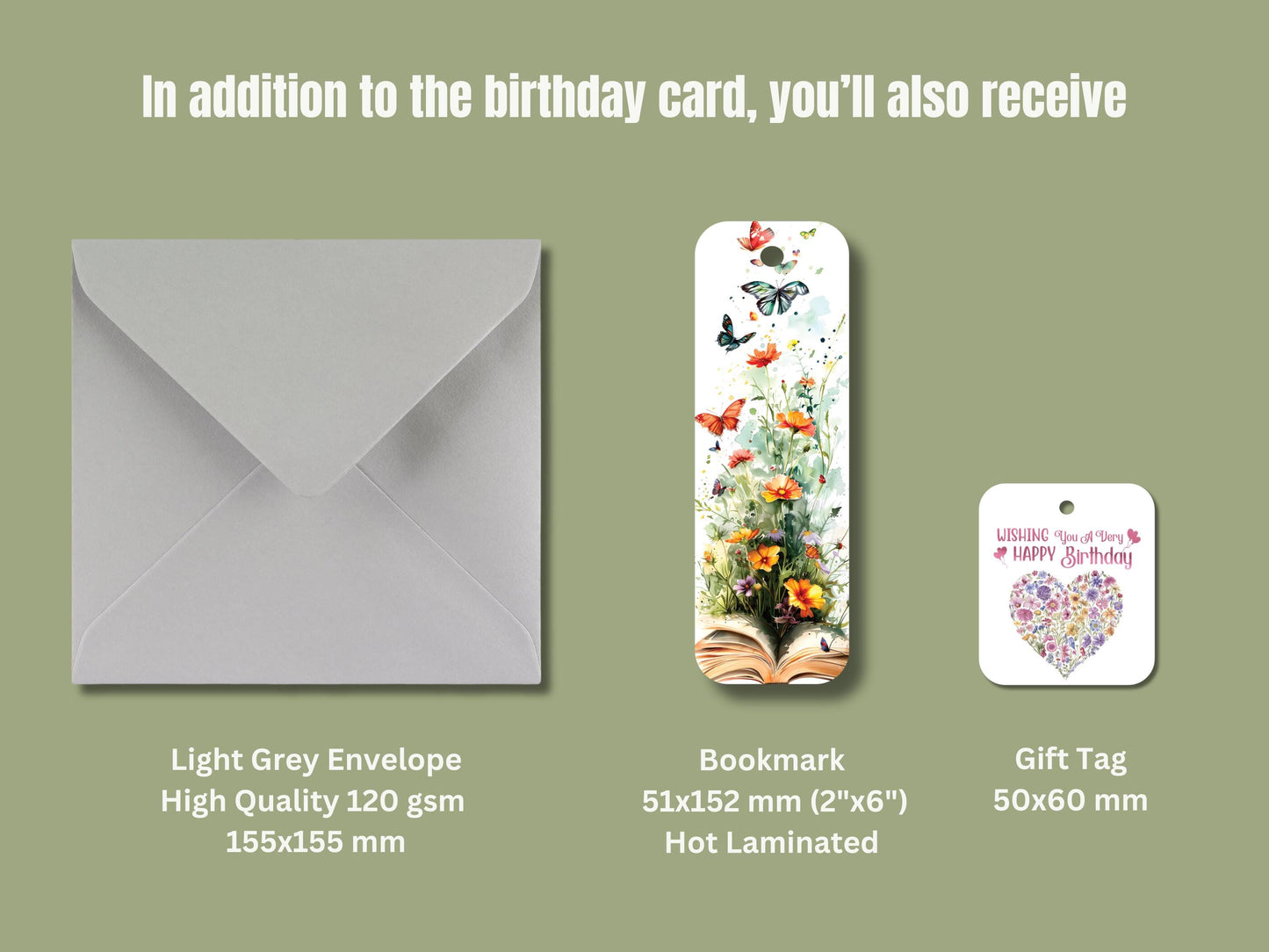 Foil Wildflower Birthday Card – Handmade with Bookmark & Gift Tag