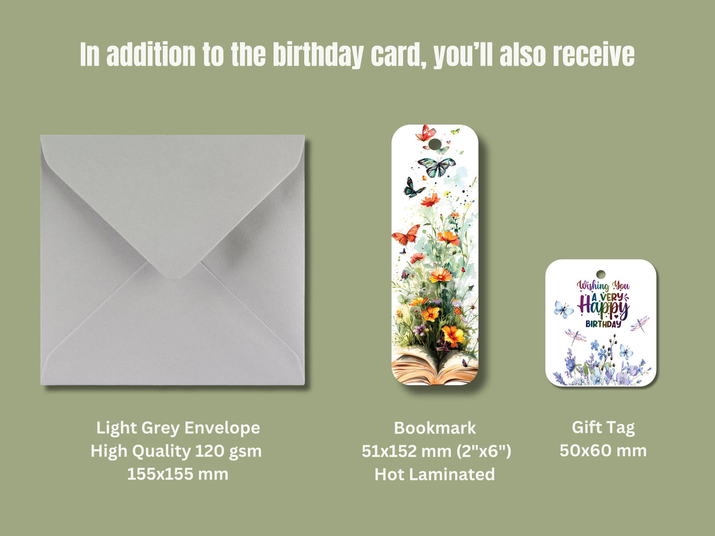 Wildflower Watercolor Birthday Card - Handmade Foil with Bookmark