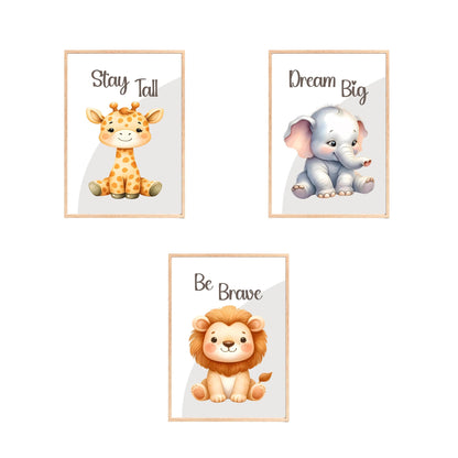 Nursery Animal Prints, Inspirational Baby Room Decor, Set of 3
