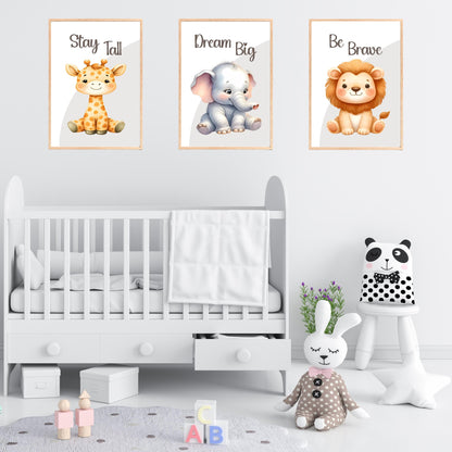 Nursery Animal Prints, Inspirational Baby Room Decor, Set of 3