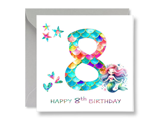 Mermaid 8th Birthday Card