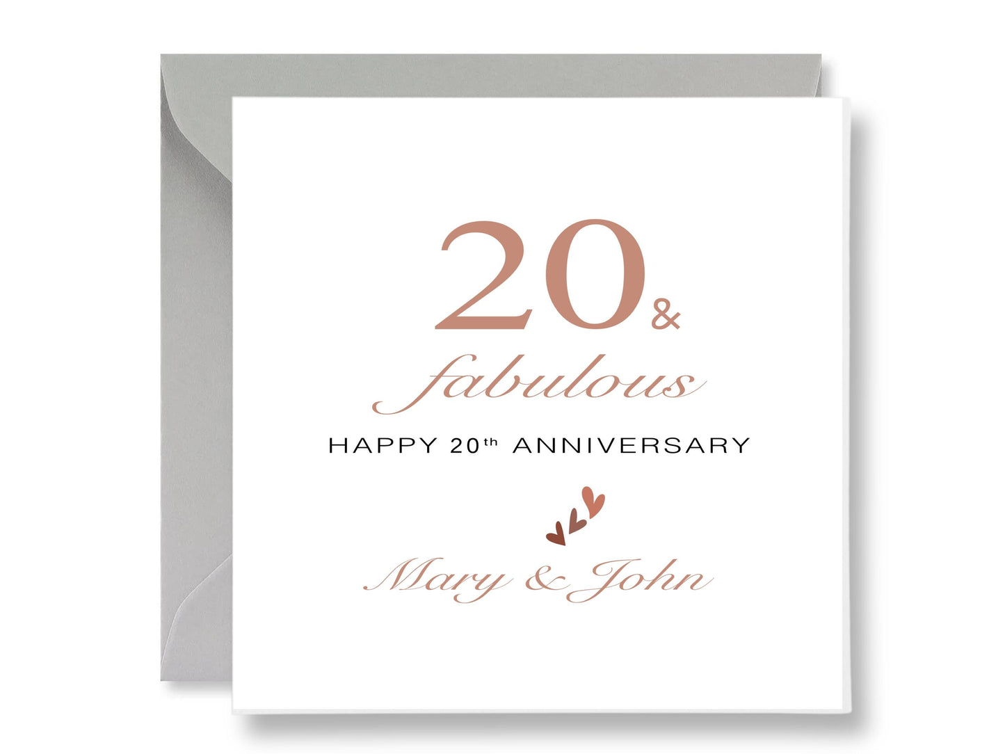 Personalized 20th Anniversary Card, Custom Names, Handmade