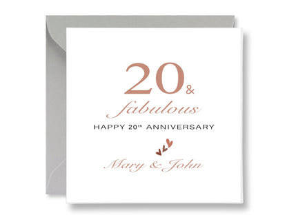 Personalized 20th Anniversary Card, Custom Names, Handmade