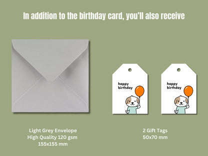 Dog Birthday Card, Matte Cardstock with Envelope & Gift Tags