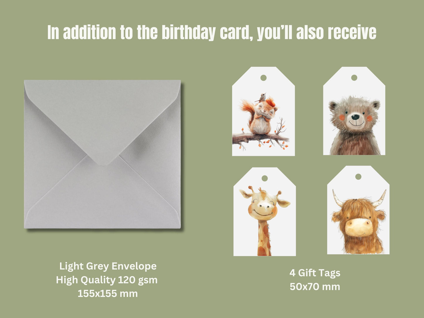 Handmade Safari Animals Birthday Card with Gift Tags