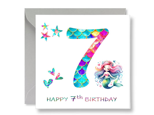 Mermaid 7th Birthday Card