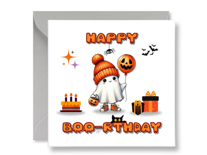 Cute Ghost Halloween Birthday Card – "Boo-rthday" Handmade Greeting