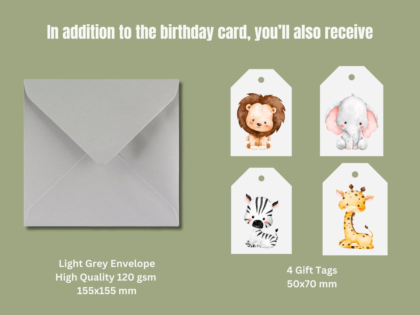 Safari Animals 2nd Birthday Card, Baby Boy, Gift Tags